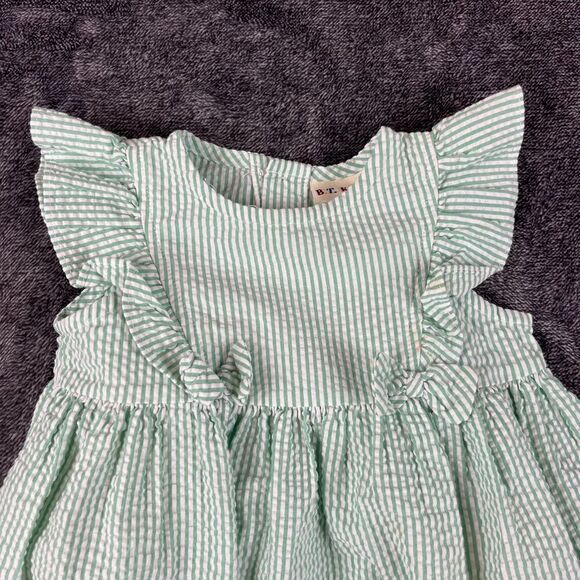 Vtg B.T. Kids Seersucker Striped Dress Embroidered Girls 2T Ruffle Floral *Read - Picture 5 of 9